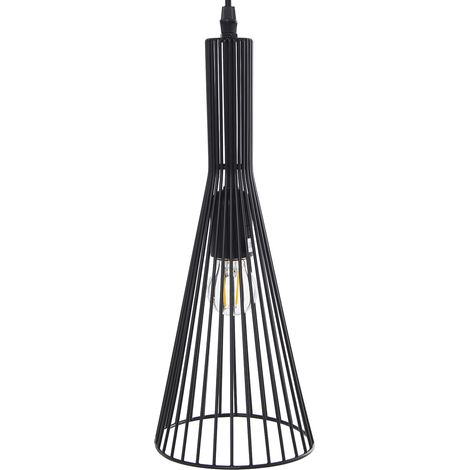 Plafonnier Métal Noir 1Xe27 Max 60W Non Inclus 14X16X37 Cm, Câble Noir 70 Cm (1/5)