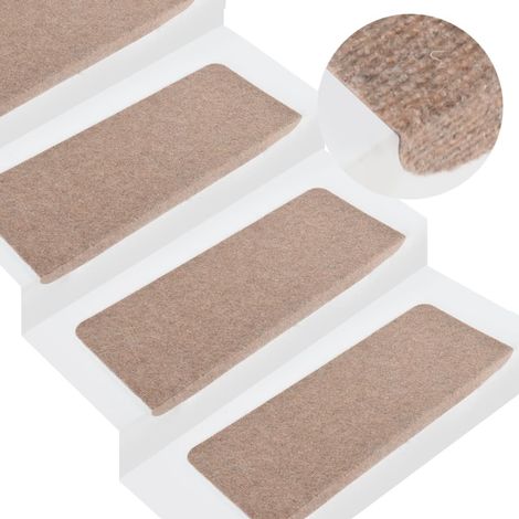 15 pcs Tapis d'escalier auto-adhésif, Tapis de marches, Marchettes D'escalier 65x24,5x3,5 cm Beige MKS22594 (1/5)