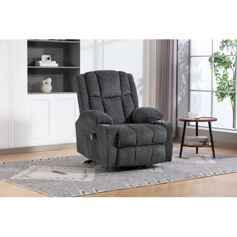 Fauteuil relax-électrique-aide au lever-massage-chauffant-repose-pieds-poches-porte-boissons-gris foncé-84x80x140cm (1/5)