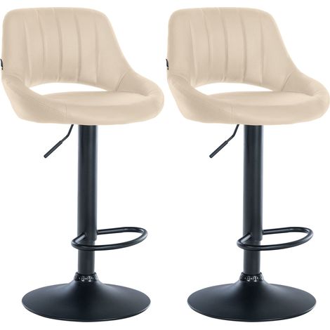Set di 2 sgabelli da bar/seggioloni regolabili in PVC color crema con schienale traforato e base in metallo nero 100006797