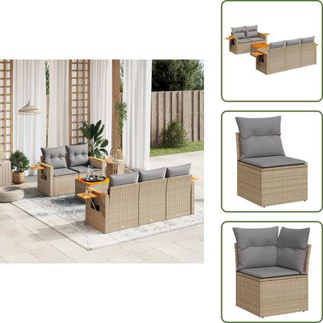 Muebles de exterior - vidaXL Juego de sofás jardín con cojines 6 pzas ratán sintético beige - Sofás con reposabrazos
