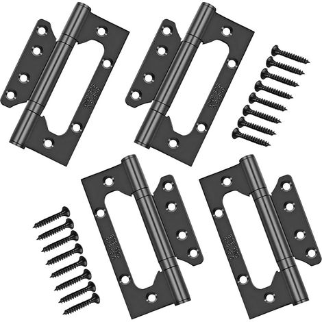 4x Charnières en Acier Inoxydable, 5 Pouces Rectangulaire Feuille 125mm Charnières de Porte Invisibles, Noir