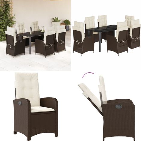 7-tlg. Garten-Essgruppe mit Kissen Braun Poly Rattan - Gartentisch - Gartenstuhl (1/5)