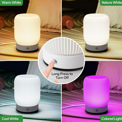 Lampe de chevet tactile à LED 3 couleurs, veilleuse pour chambre d'enfant avec variateur, sans fil 3 000 mAh, rechargeable par USB, idéale pour l'allaitement, la chambre ou le salon.