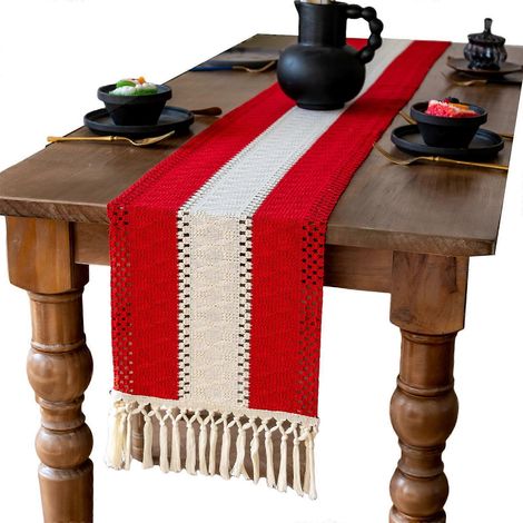 Chemin de table en polyester résistant, rouge, 30 x 160 cm, idéal pour les décorations de Noël et les fêtes. Décoration intérieure. (1/5)