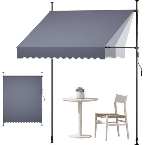 Toldo Manual Retráctil 200 cm, Toldo Enrollable Exterior, Altura Ajustable de 210 - 310 cm, Manivela Articulada, Protección Solar UV, Instalación sin Taladro, para Jardín Patio Balcón Terraza (1/5)