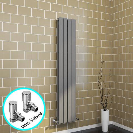 ELEGANT 1600 x 300 mm Anthracite Designer Vertical Column Radiator Double Designer Flat Panel Heater Radiators + Angled Radiator Valves (1/5)