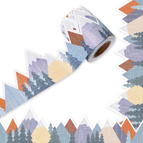 Bordure de tableau d'affichage montagne de 10 m, bandes découpées colorées d'arbres de montagne pour la décoration murale de tableau noir de salle de classe, d'école ou de fête, E (1/5)