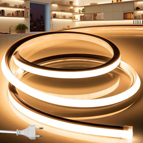 Ruban LED Exterieur Etanche 20M 220V Bande Neon LED Flexible Jaune Bandeau Outdoor IP65 10MM Silicone Découpable Imperméable Intérieure, pour Cuisine (1/5)