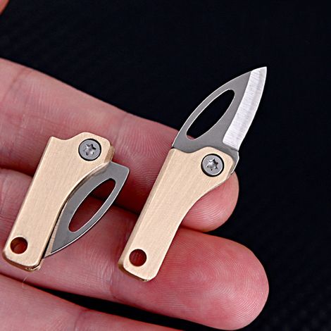 Mini couteau magnétique en laiton, tranchant et compact, idéal pour déballer des colis, couteau pliant, porte-clés, couteau de poche (1/5)