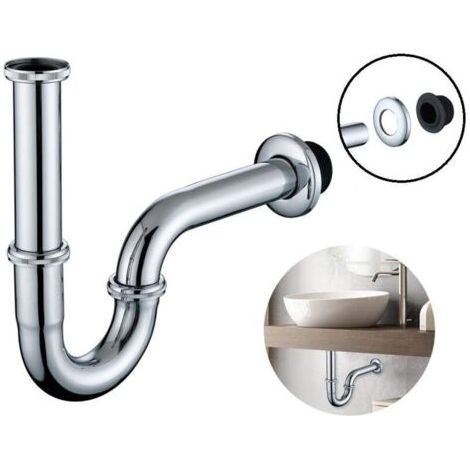 Siphon universel pour lavabo, siphon tubulaire 1 1/4 x Ø 32 mm, siphon tubulaire en acier inoxydable pour lavabo, siphon réglable en hauteur avec rosace murale