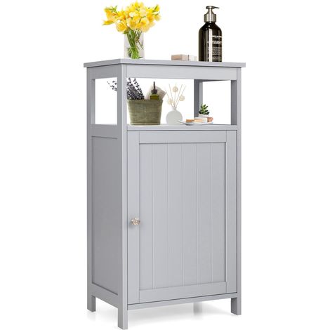 Meuble de sol en bois pour salle de bain avec étagère de rangement multifonctionnelle - gris (1/5)