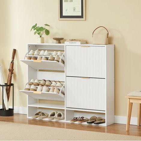 Zapatero 120 x 24 x 102 cm con estantes regulables, antivuelco, blanco HAVRYA (1/5)