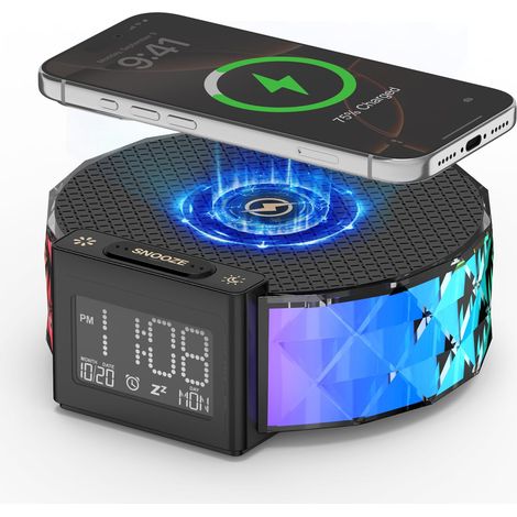 Lumière de Réveil, Intelligente Lampes Réveil Charge sans Fil avec Contrôle Tactile 3 Niveaux et Éclairage RGB Veilleuse Ambiance Reveil Lampe de Chevet Chargeur pour Chambre Décor (1/5)