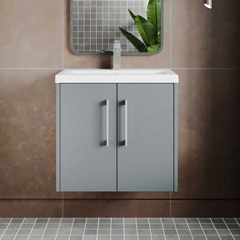 Hudson Reed Juno Wall Hung 2-Door Vanity Unit with Basin 2 600mm Wide - Coastal Grey (1/5)