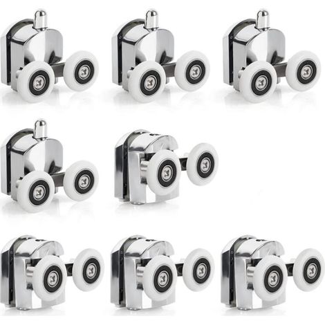 (double 23 mm 8 pièces)Lot de 8 roulettes pour porte de douche haut et bas de 23 mm (4 supérieurs et 4 inférieurs)