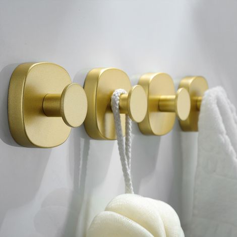 Lot de 4 crochets à ventouse pour douche, crochets de porte robustes en acier inoxydable pour salle de bain,cuisine,porte vitrée,miroir, carrelage,luffa,serviette,manteau,peignoir,jusqu'à 5 kg, doré (1/5)