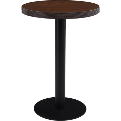 Table d'appoint auxiliaire table bistro diamètre 60 cm hauteur 75 cm en MDF marron foncé et acier noir DEC036574