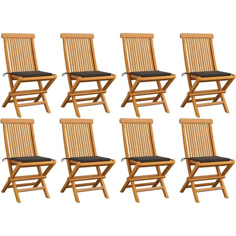 vidaXL Chaises pliantes avec coussins taupe, 8 pièces, en bois de teck massif (1/5)