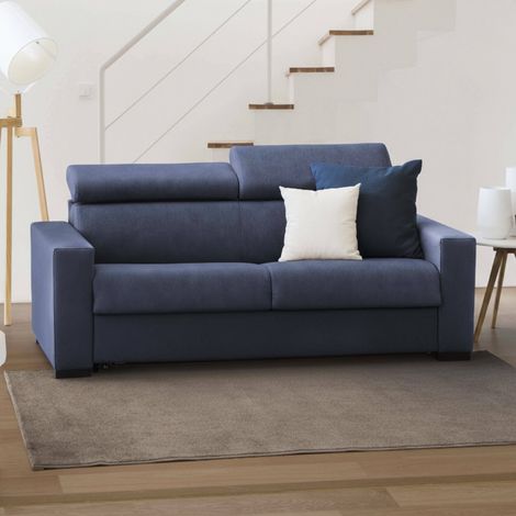 Dmora - Schlafsofa Daame, 2-Sitzer-Sofa, 100% Made in Italy, Wohnzimmersofa mit drehbarer Öffnung, mit verstellbaren Kopfstützen und schlanken Armlehnen, Cm 160x95h85, Blau (1/5)