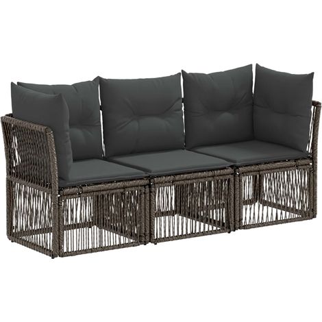 Gartensofa-set 3 pcs Grau Poly-Rattan vidaXL
