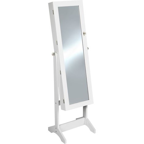 Armoire à bijoux en bois MDF verrouillable avec miroir réglable, blanc (1/7)