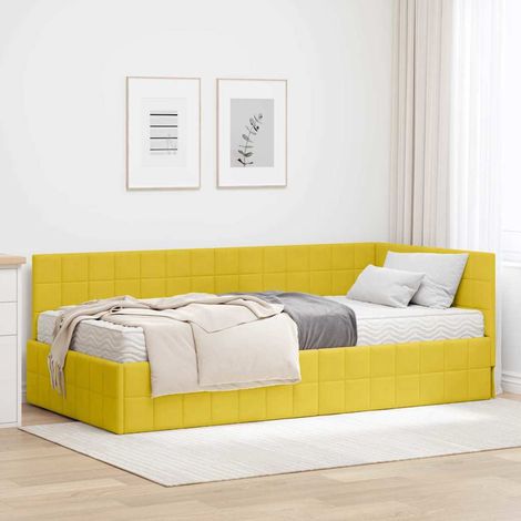 Eckbettgestell mit Matratze mit Kopfteil 2 pcs Gelb Samt