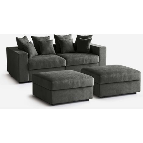 Divano modulare sfoderabile Made in Italy con pouf e cuscini Cortina F - Grigio Scuro