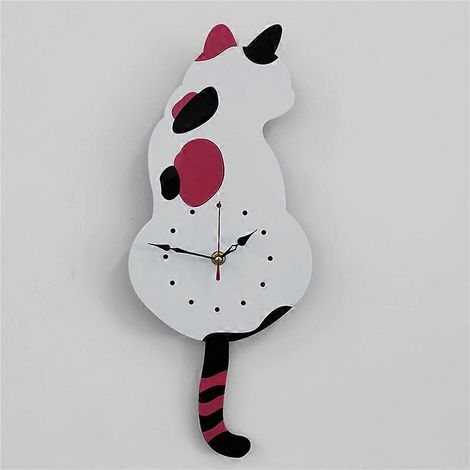 Horloge murale créative en acrylique blanc en forme de chat avec pendule en forme de queue (42 cm x 18 cm) - Décoration pour salon, chambre, cuisine - Pile non incluse (1/5)