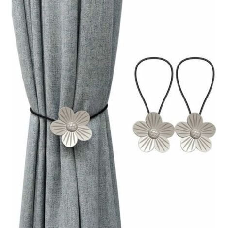 Curtain Tiebacks, 2 Pieces (Silver) Magnetic Curtain Rope, Curtain Holder, Straps for Curtains, Metal Flowers, for Living Room Bedroom Curtains (1/5)