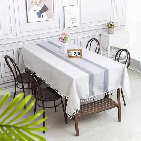 Nappe carrée 140x140 cm en coton et lin gris chic, nappe carrée à franges pour la décoration de la table de la cuisine ou de la salle à manger. (1/5)