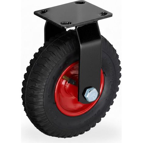 Roulette pneumatique fixe avec plaque de montage en acier (1/5)