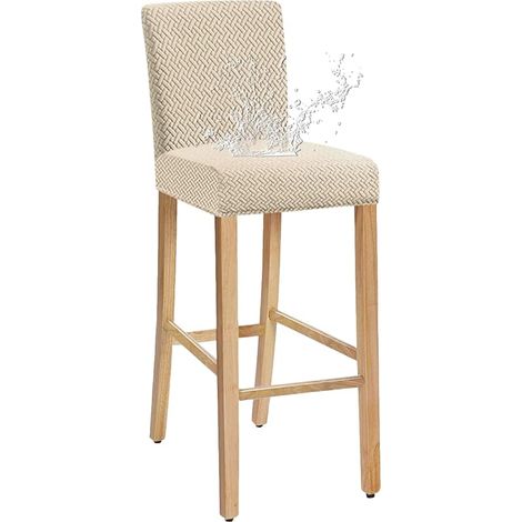 Housse de Chaise de Bar, Lot de 2, Housse de Chaise Extensible Lavable Amovible, Protege Chaise Universelle pour Pub Cuisine Café (Crème, 2 Pièce) (1/5)
