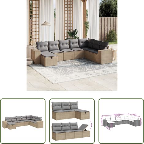 Gartensessel - 8-tlg. Garten-Sofagarnitur mit Kissen Beige Poly Rattan (1/5)