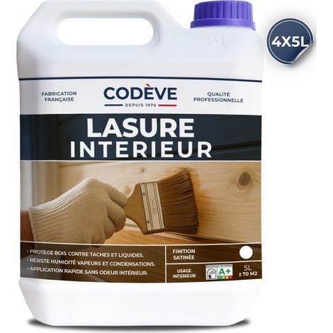 Lasure Bois Interieur - 4x5 L - Codeve Bois - Merisier - Pour La Décoration De Votre Boiserie, Lambris, Porte Ou Poutre En Bois.