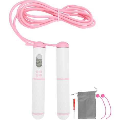 Elektronisches Springseil mit Zähler, Fitnessgerät für sportliche Betätigung – Weiß und Rosa