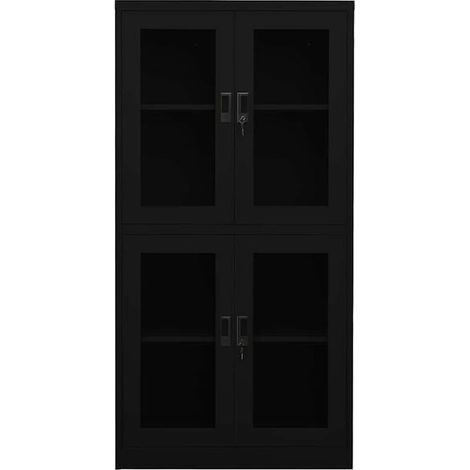 Bureau Noir 180x40x90 cm, Structure en Acier et Plateau en Verre Trempé, Table de Travail Moderne pour Maison et Bureau (1/5)