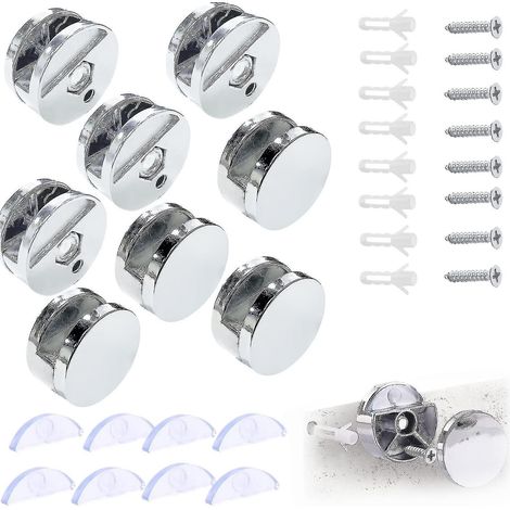Support mural pour miroir, pince pour miroir rond, pour miroir de 3 à 5 mm avec entretoise, lot de 8. (1/5)