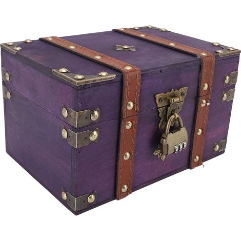 Vintage Wooden Treasure Chest with Lock, 8.66 Inch Storage (1/5)