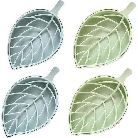 Lot de 4 porte-savon en plastique avec drainage, double couche amovible, porte-savon pour salles de bains, cuisines pour poser le savon et l'éponge, vert et bleu (1/5)