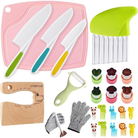 Ensemble de 24 Couteaux de Cuisine pour Enfants avec des Formes d'emporte-pièces pour légumes, Couteaux en Bois - Cadeau de Noël ou d'anniversaire Parfait pour Les Enfants de 2 Ans et Plus (1/5)