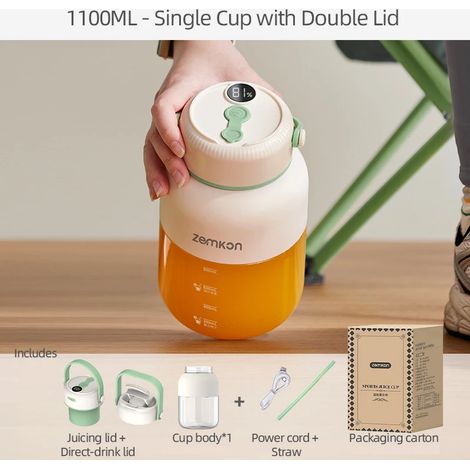 (Blanc) Extracteur de jus 1100 ml, mixeur à fruits frais, 26 lames, rechargeable par USB (1/5)