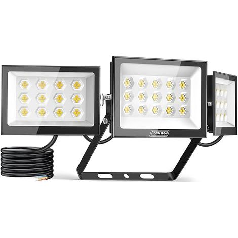 150W Outdoor LED Floodlight with 3 Adjustable Lighting Heads, Super Bright Outdoor LED Spotlight 15000LM 6500K, Outdoor LED Light IP65 Waterproof for Yard Garage Warehouse (1/5)