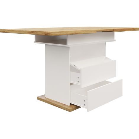 Mesa de comedor extensible 110-140x80 cm con almacenaje para 4-6 personas MDF blanco HOMVRA