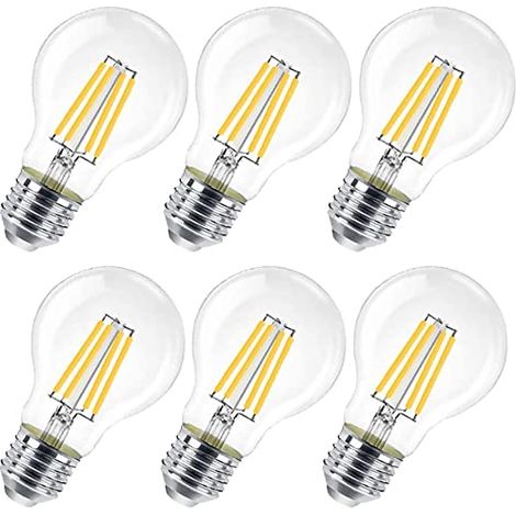 Ampoule LED 6W Filament E27 A60, Ampoules verre Vintage LED, 1300Lm Equivalent Ampoule Traditionnelle 100W, Blanc Chaud 2700K, Non Dimmable, Lot de 6 (1/5)