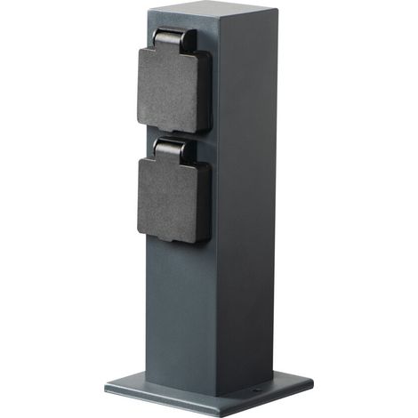 Kanlux – Borne de jardin avec 2 prises IP44 – Matériau synthétique robuste – Protection contre éclaboussures – Finition anthracite moderne