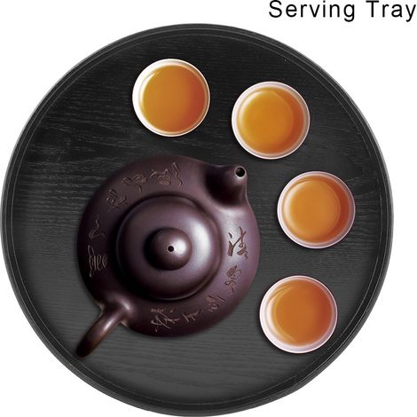 Plateau de service rond en bois naturel, assiette en bois pour thé, nourriture, eau et boissons, 33 cm (1/5)