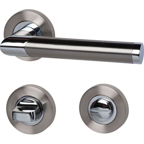 LISBONA Alpertec - R cromo/satinato bagno a colori in acciaio inox per porte del bagno con barriera blindature pulsante set maniglia porta guarnizioni, 88022020