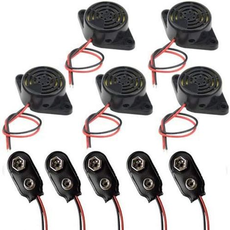 Avertisseur sonore continu DC 3-24V, clignotant (5 pièces) + connecteur pour pile 9V (5 pièces) (1/5)