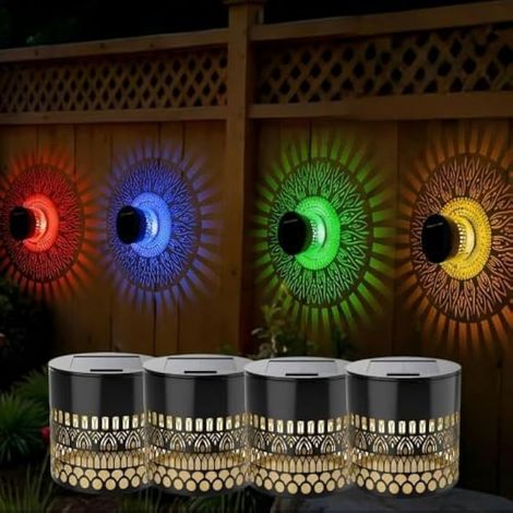 Lampes murales solaires Mandala IP65, étanche, 7 couleurs changeantes, lampe de projection solaire mandala pour extérieur, étanche, éclairage de clôture en métal pour cour et jardin (4, couleur (1/5)
